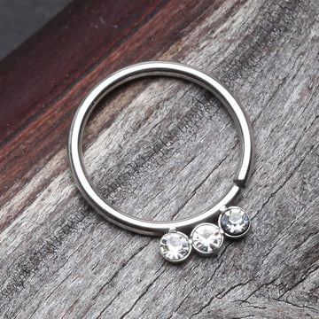 Detail View 1 of Triple Gem Sparkle Bendable Twist Hoop Ring-Clear Gem